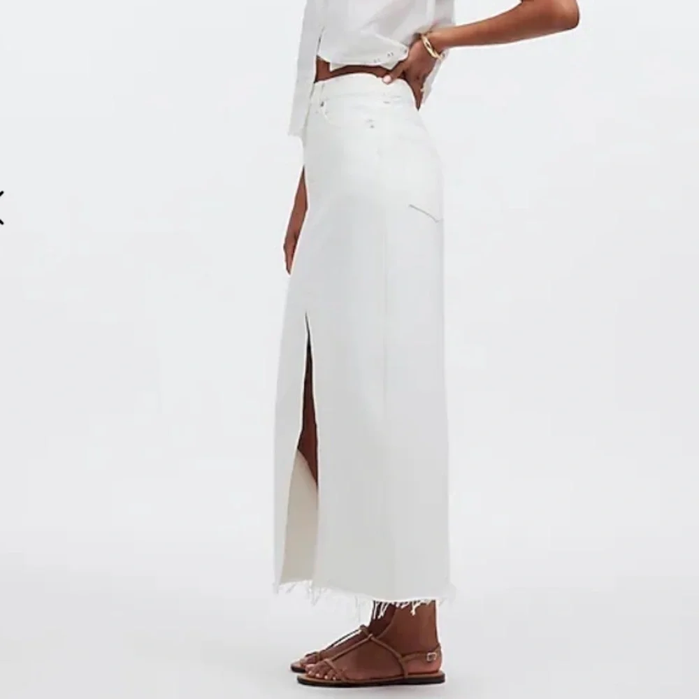 NWT Madewell Size 33 The Rilee Denim Midi Skirt White Modest Minimalist - Picture 2 of 10